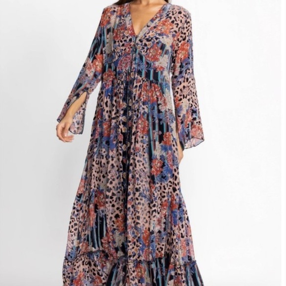 NWT Johnny Was Biya Ontar Beesley Maxi Dress Leopard Print Floral Brown Large - Picture 3 of 16